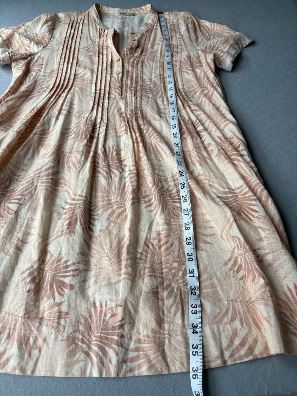 Faherty Gemina Dress Peach Tropical Palms Womens Linen Blend Sz M Beach Vacation - Picture 9 of 11